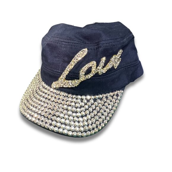 Womens Rhinestone & Studded Cadet Caps - Denim Black & Navy Options main image 7